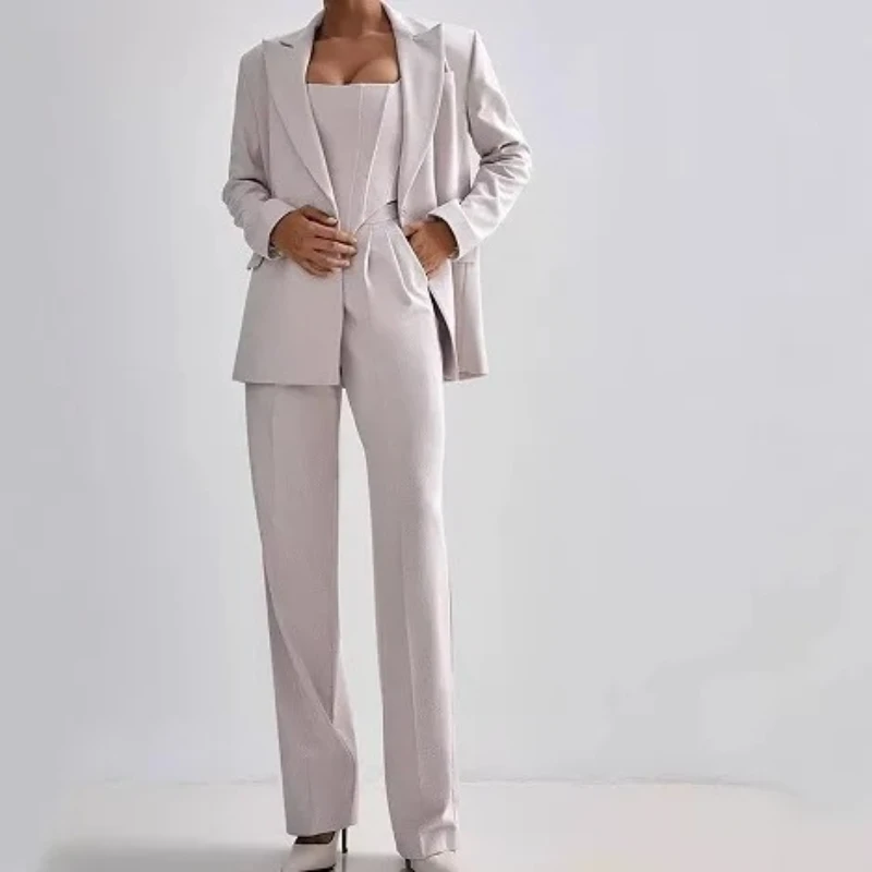 Moda casual terno feminino jaqueta casaco calças compridas conjunto de três peças profissional