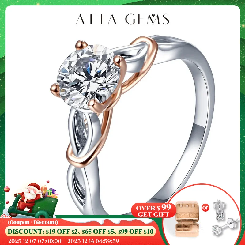 

ATTAGEMS 925 Silver 18K Rose Gold Plated Moissanite Diamond Gemstone Rings for Women D color Solitaire Promise Engagement Gift