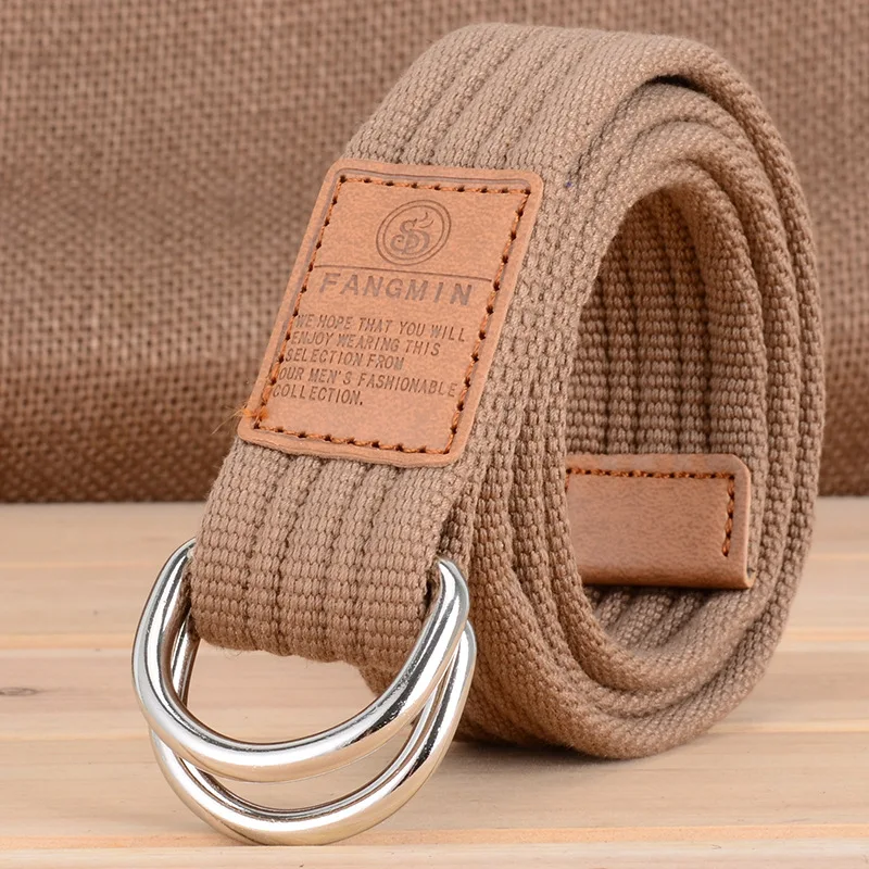 Neue Unisex Leinwand Gürtel Doppel Ring Schnalle Gürtel Männer Frauen Casual Business Cowboy Hosen Gürtel