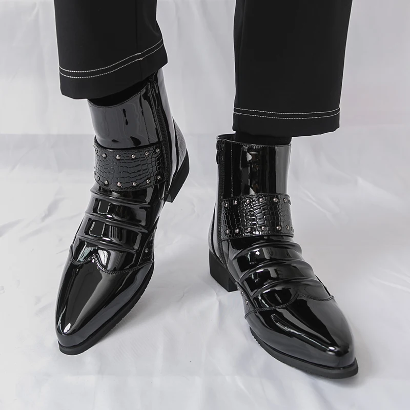 

Men Boots Classic Fashionable Chelsea Boots Black Side Zipper Metal Buckle Fashionable Pointed-toe Boots Banquet Boots Men