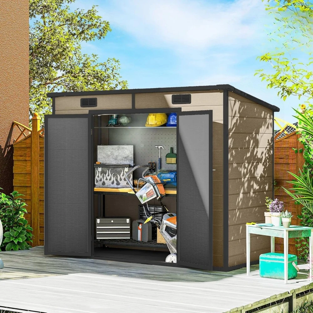 

8' x 4' Outdoor Storage Shed, Waterproof Resin Plastic Shed with Floor, Window, Lockable Door and Vents, Customized