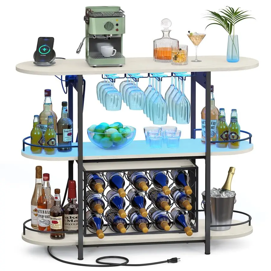 

Барный шкаф со светодиодной подсветкой и розетками, отдельно стоящий винный шкаф для кофе-бара, винная полка, держатель для стекла, мини-бар для алкоголя