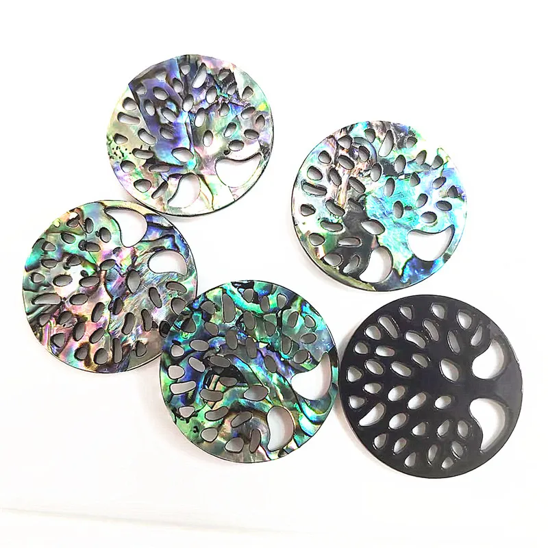 5PCS Abalone Shell Pendants Tree Surface Round Shape Size 24MM DIY Jewelry Accessories HOT SELLING