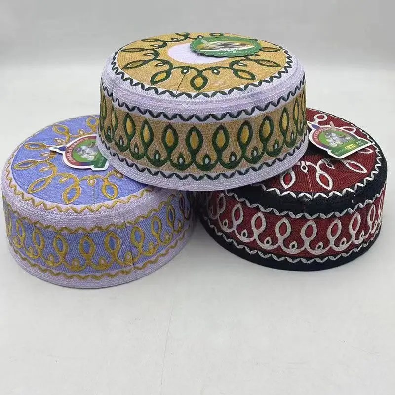 

Boys Muslim Prayer Hats Caps Arabic Dubai Islamic Headwear Round Embroidered Turban Hat for Kids Traditional Ramadan Eid Kipa
