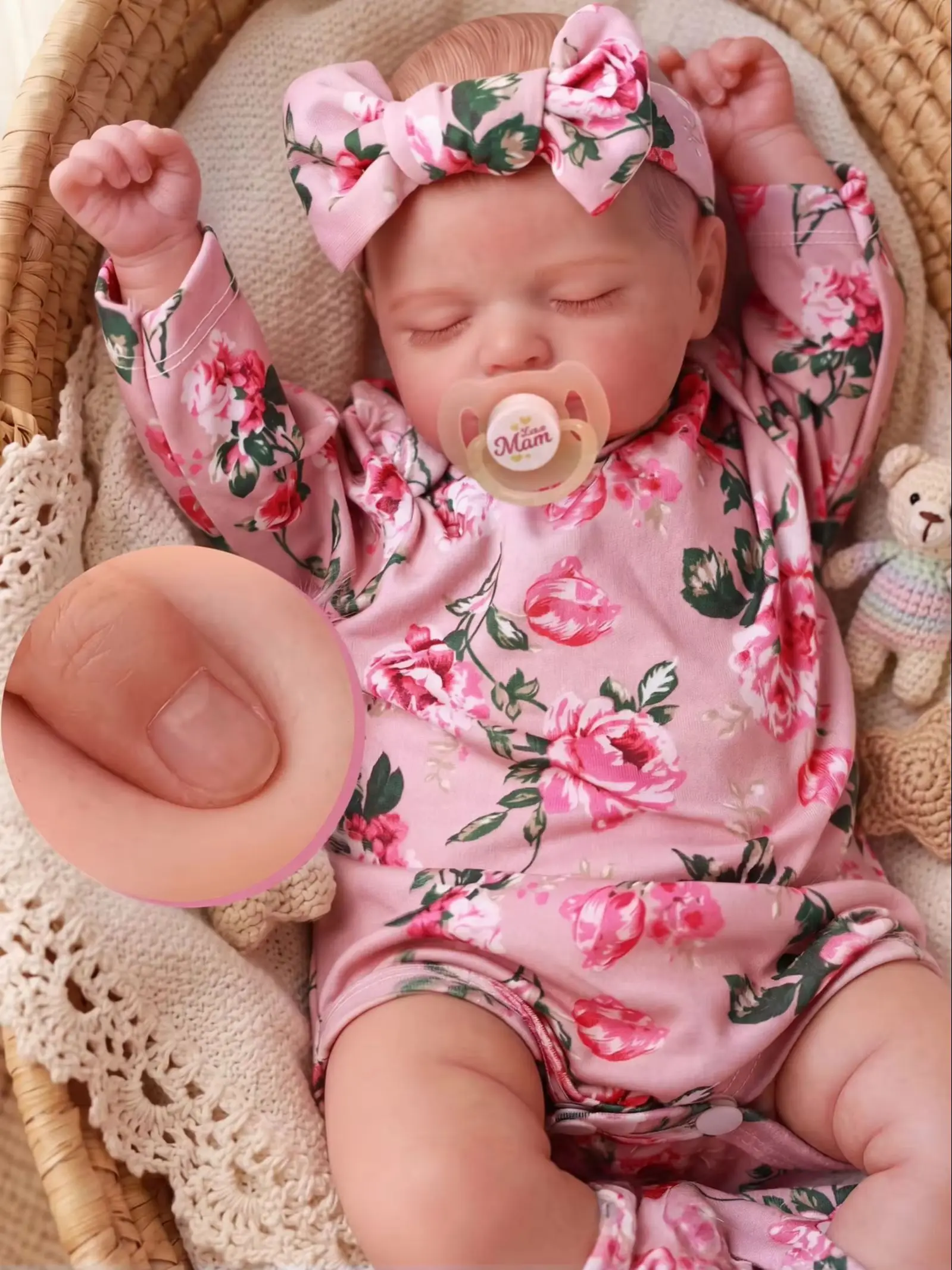 BABESIDE 50CM Reborn-Babypuppe, 3D-Hauttextur, bewegliche Gliedmaßen, weiche Vinyl-Puppe mit lebensechtem Aussehen, inklusive Outfits & Geschenkset, ideal für Kunstsammlungen, Rollenspiele und als