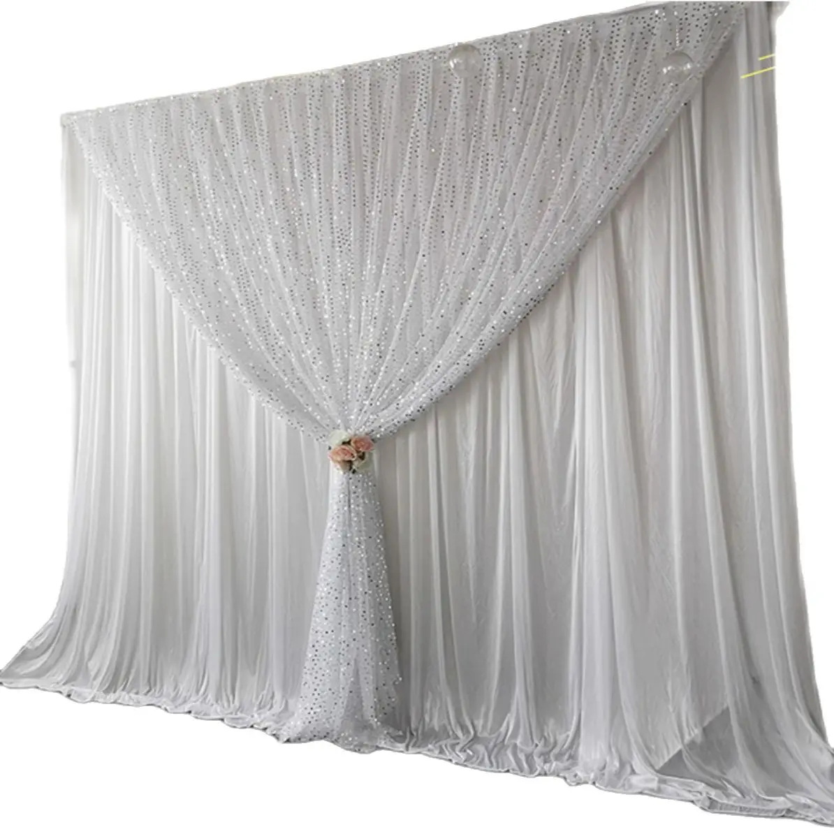 

3*6M/10x20FT Luxurious Decoration White and Silver Sequin Wedding Backdrop Drapery with White Curtain Drapery Party Decoration