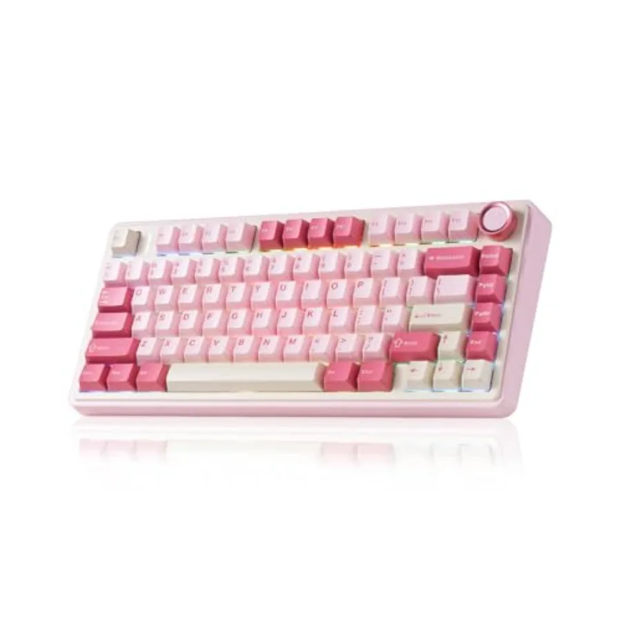 

Gaming keyboard for PC PBT keycaps pink hot-swappable switches with creamy sound and customizable RGB lighting supports Bluetoo