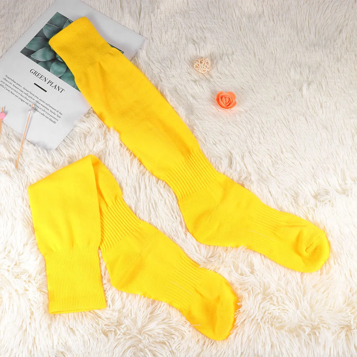 

1Pair Knee High Football Socks Yellow Long Sports Tube Socks with Elastic Breathable Fabric for Daily Wear Slim Fit Leg Shaping