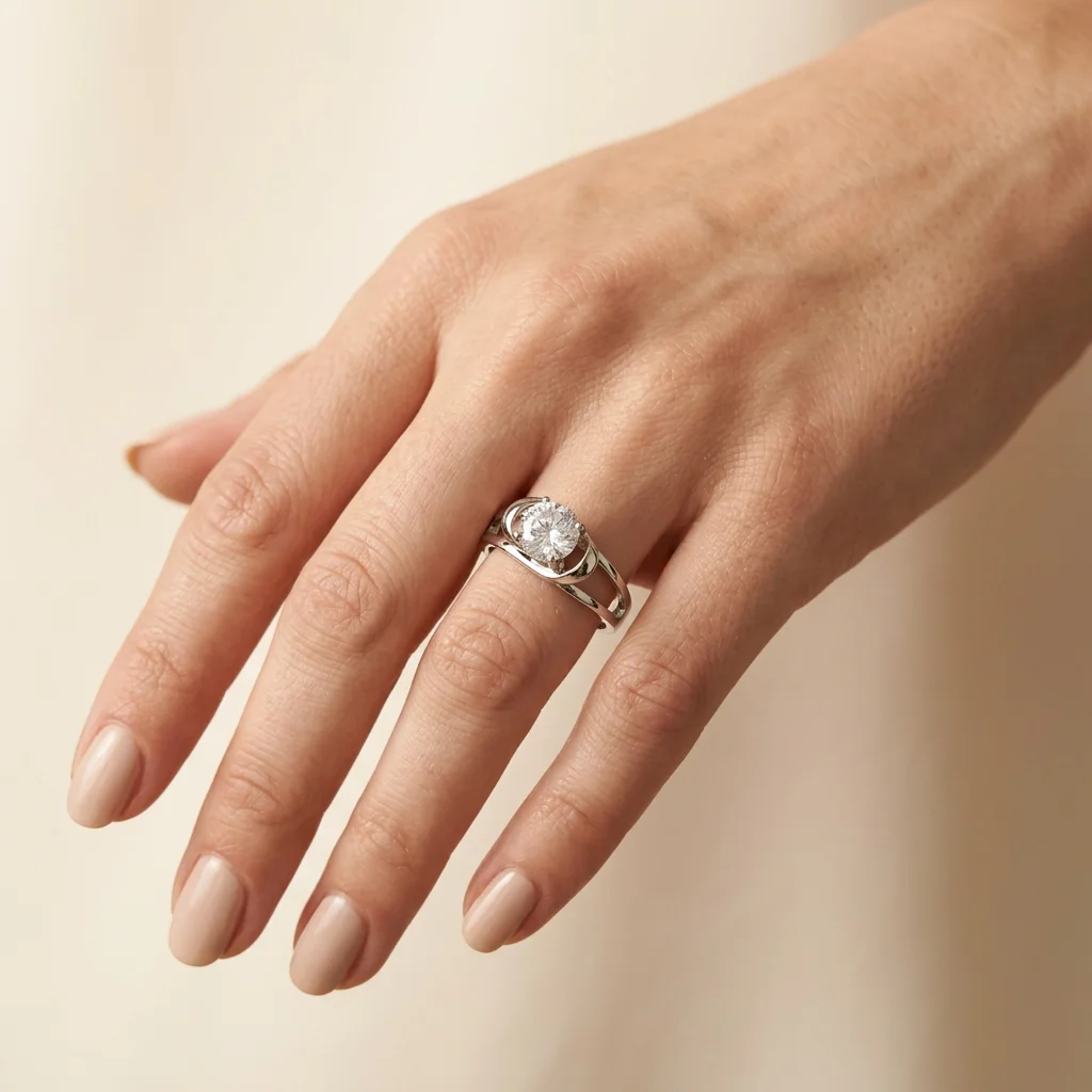 YLMyself Round CZ Ring Solitaire Engagement Split Shank Twist 4 Prong 316L Stainless Steel Women Wedding Band Promise Jewelry