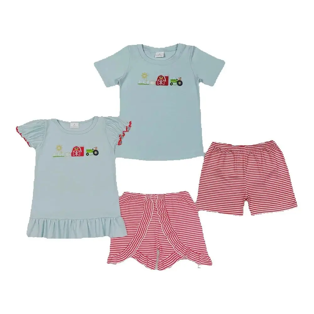 

Sibling Boys Baby Girls Farm House Shirt Tops Shorts Clothes Sets