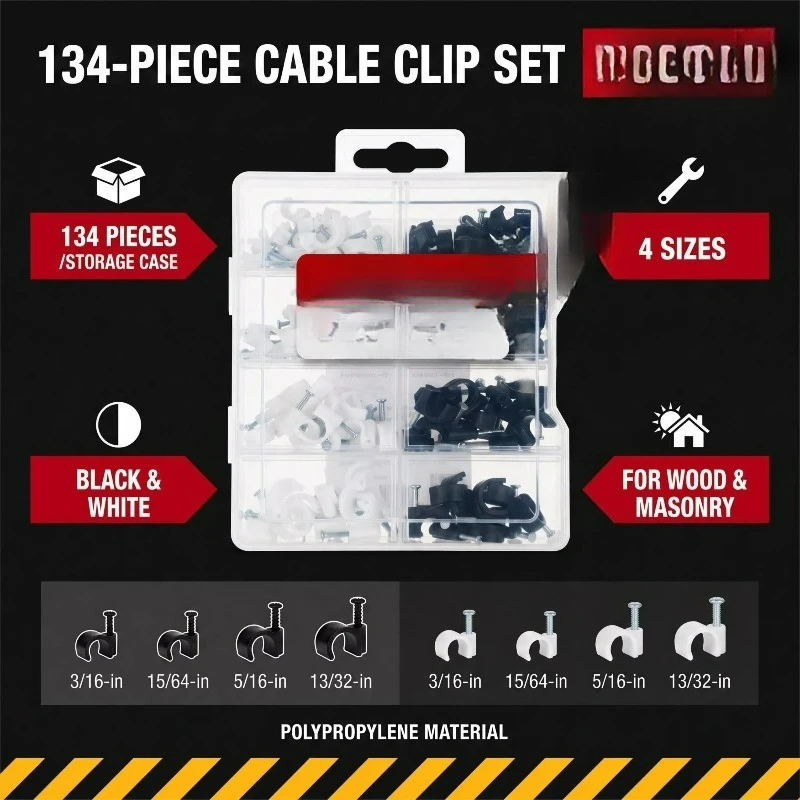 134-Piece Polypropylene Cable Clip Set for Wood and Masonry