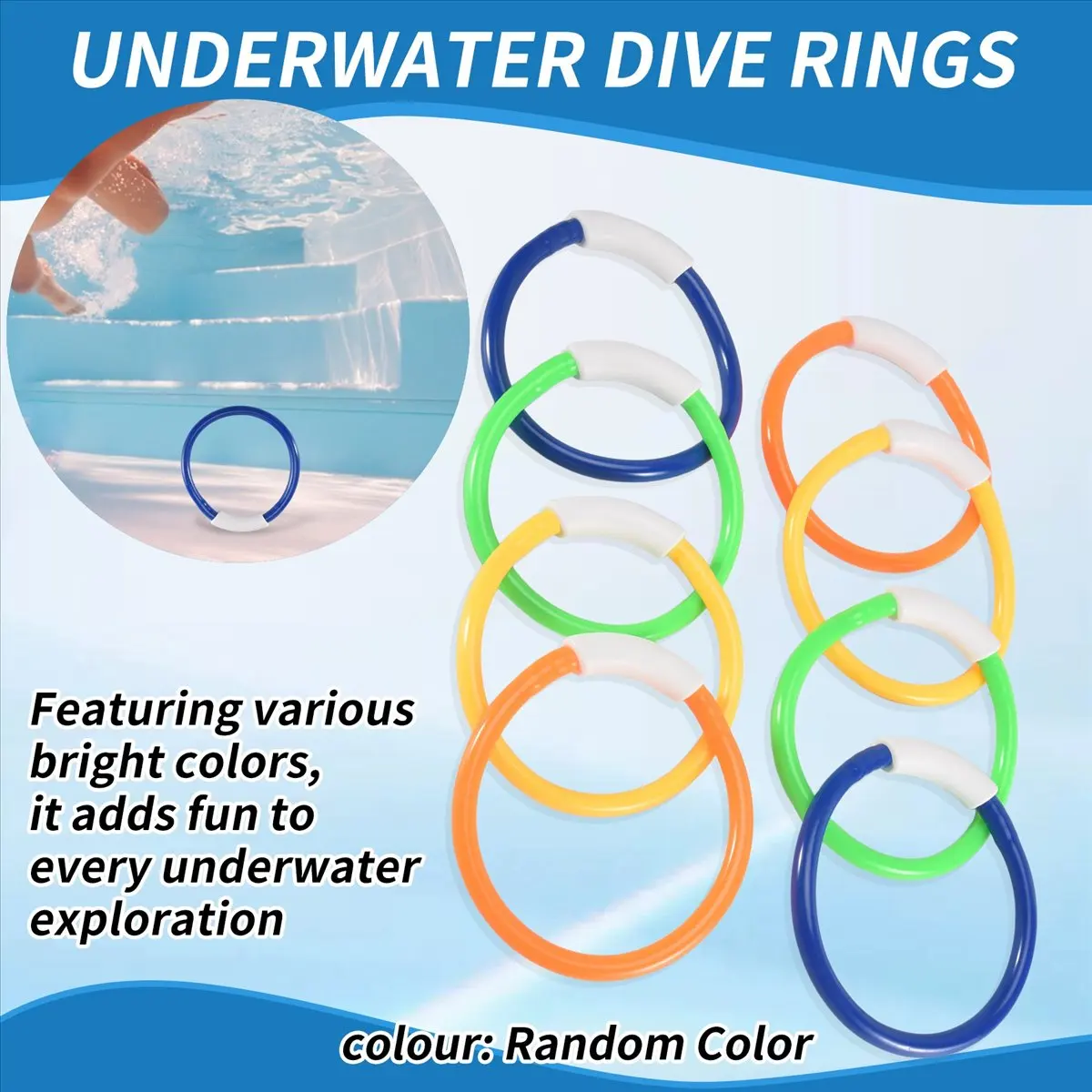 

A24I 8PCS Pool Toys, Colorful Pool Rings for Kids, Underwater Training, Swimming Pool Dive Ring Toy for Kids