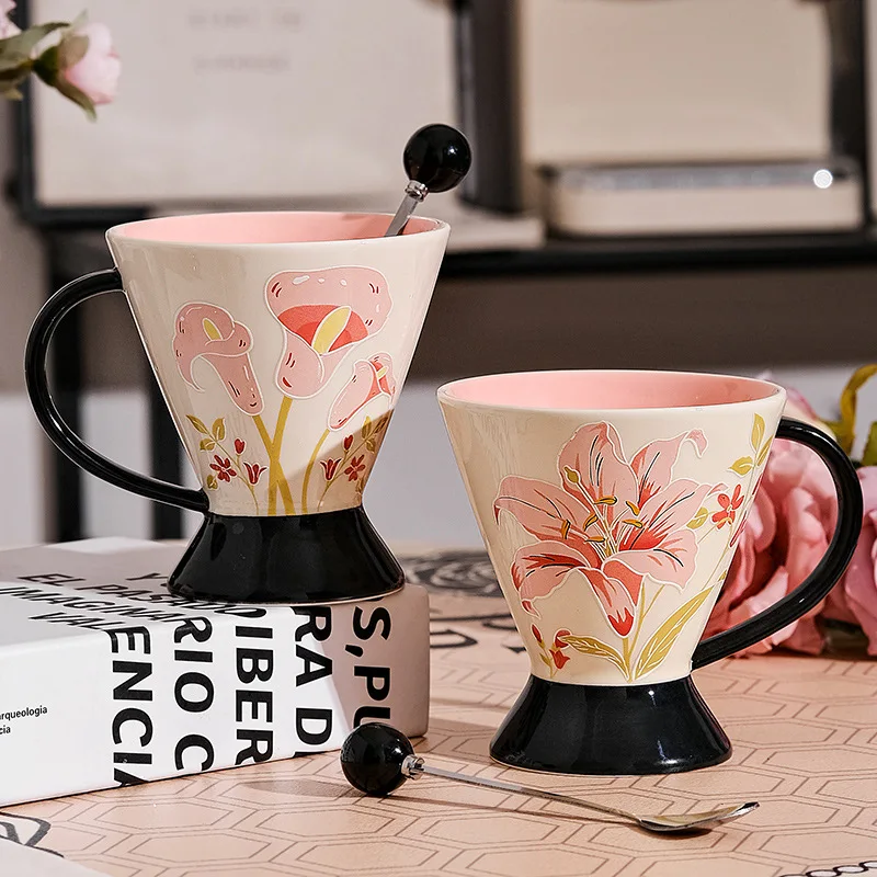 Ceramic Water Cup Relief Mug Home Breakfast Cup Office Goblet High Value New Coffee Cup Gift Light Luxury Coffee Mug Cups
