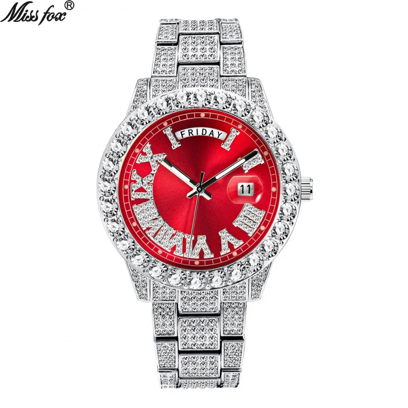 Reloj con diamantes de imitación para hombre, cronógrafo con calendario, estilo Hip Hop, agua, fantasma, semana, marca oficial, Envío Gratis