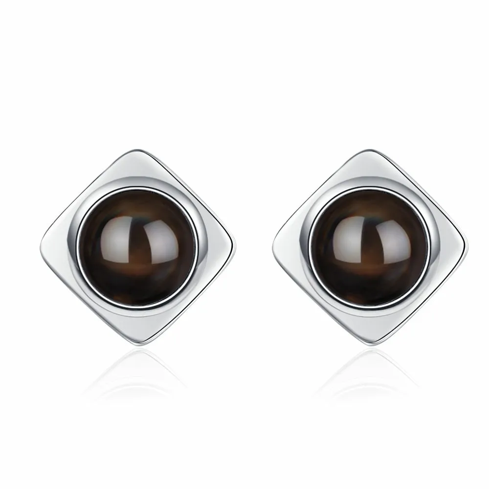 

925 Sterling Silver Earrings Black Agate Women Fashion Simple Earrings Birthday Party Wedding Anniversary Jewelry Gift