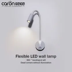 3W LED Reading Light Bronze Black White Chrome Gooseneck Wall Light with Switch Study Bedside Light Indoor Home Lighting Fixture