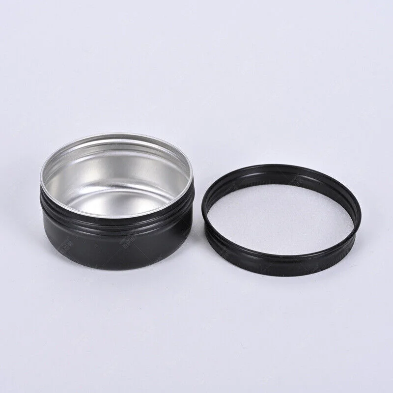 12pcs 5-150ml Small Mini Round Tin Empty Black Box Aluminum Metal Can Jewelry Spice Candle Container Case Screw Top Round Lid