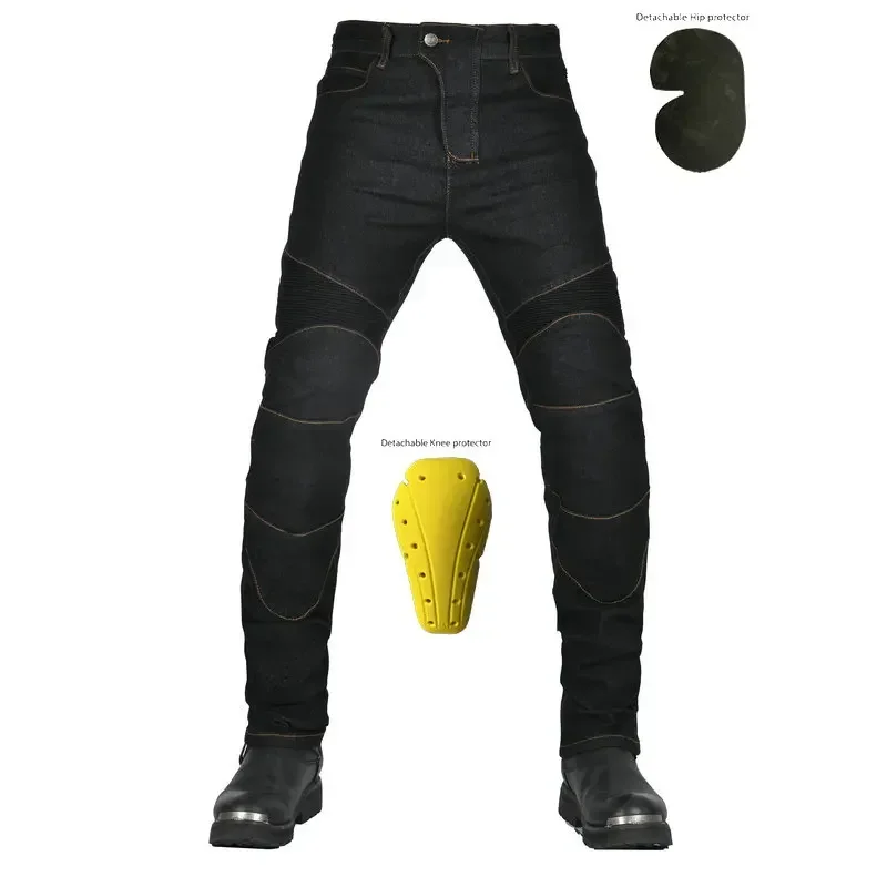 Classic Black Blue Motorcycle Riding Jeans with Knee Hip Pads Motocross Racing Pants Motorbike Cycling Trousers Protective Pants