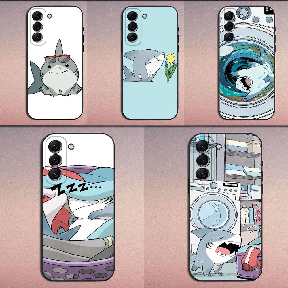 

Cartoon Cute Shark Phone Case For Samsung Galaxy A20,A21s,A22,A31,A32,A52,A53,A72,73,A80 Soft Black Cover
