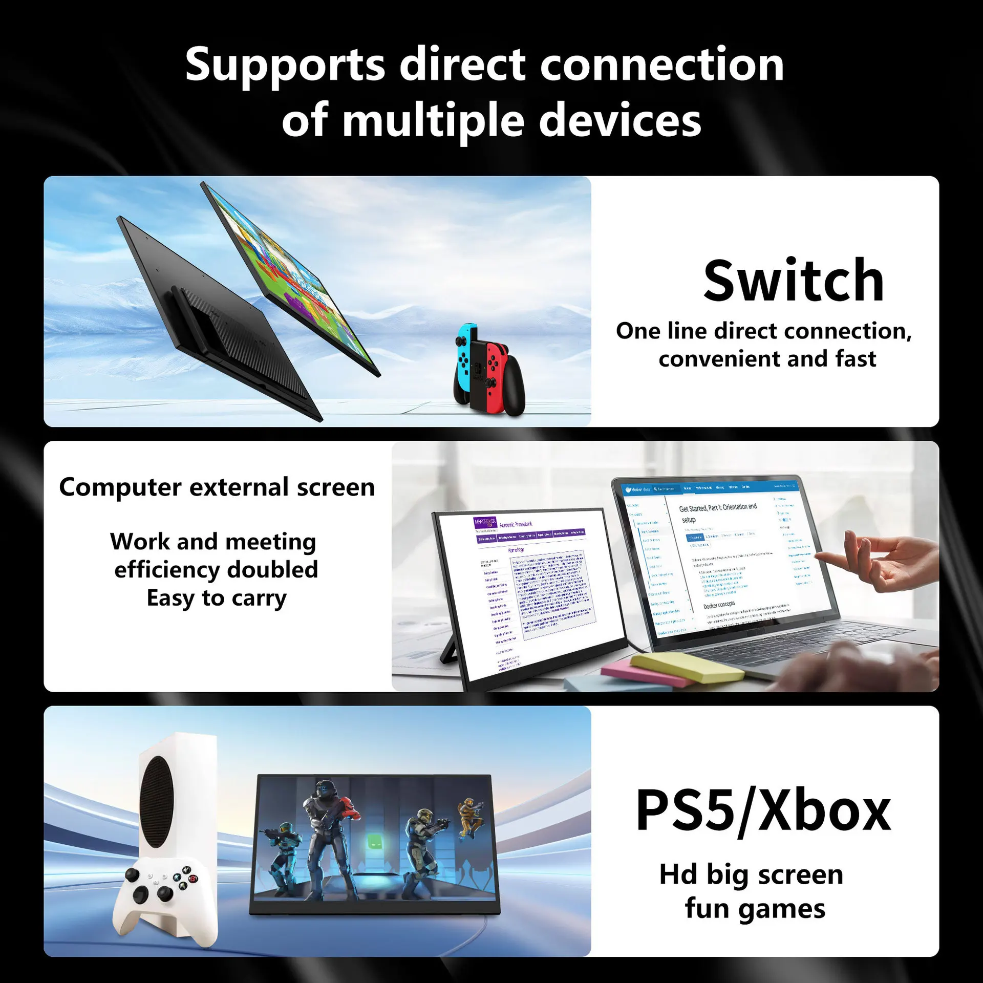 15.6 นิ้ว 10 จุดแบบพกพาจอแสดงผล 19:6 หน้าจอ 1920*1080P ultra HDMI ประเภท C สําหรับ PS4/5 สวิทช์โทรศัพท์ตาราง PC Pad