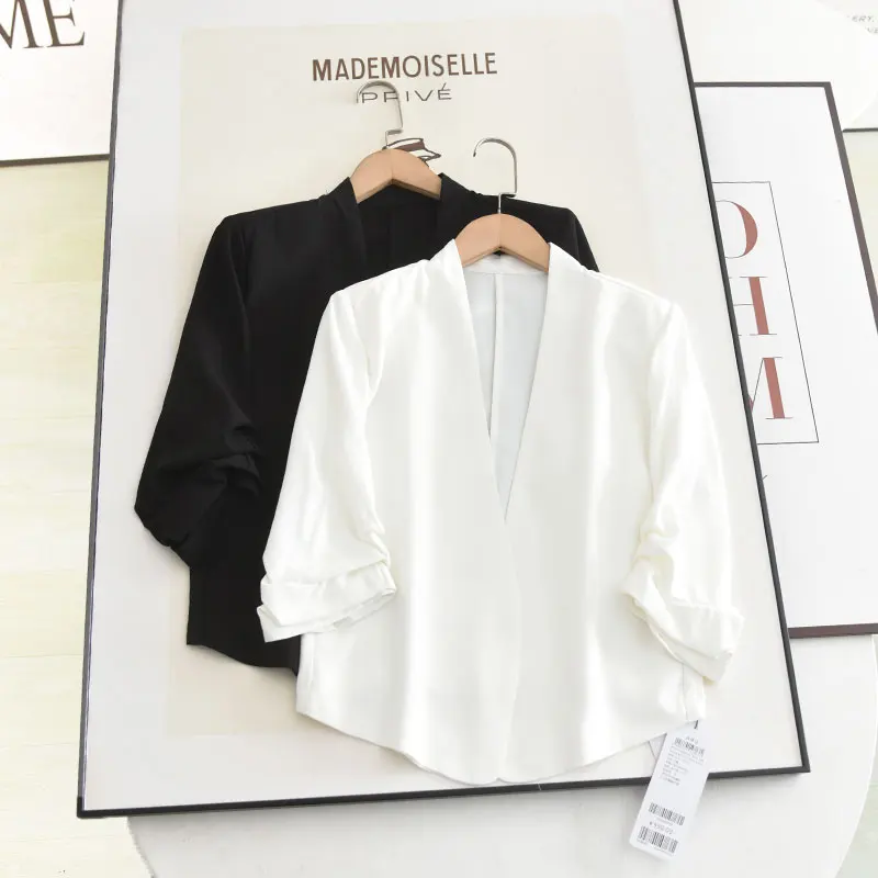 

McSystem 2024 Summer Thin High-End Simple Commute V-Ne Seven-Quarter Sve Suit Jaet for Women Ele mat Sle