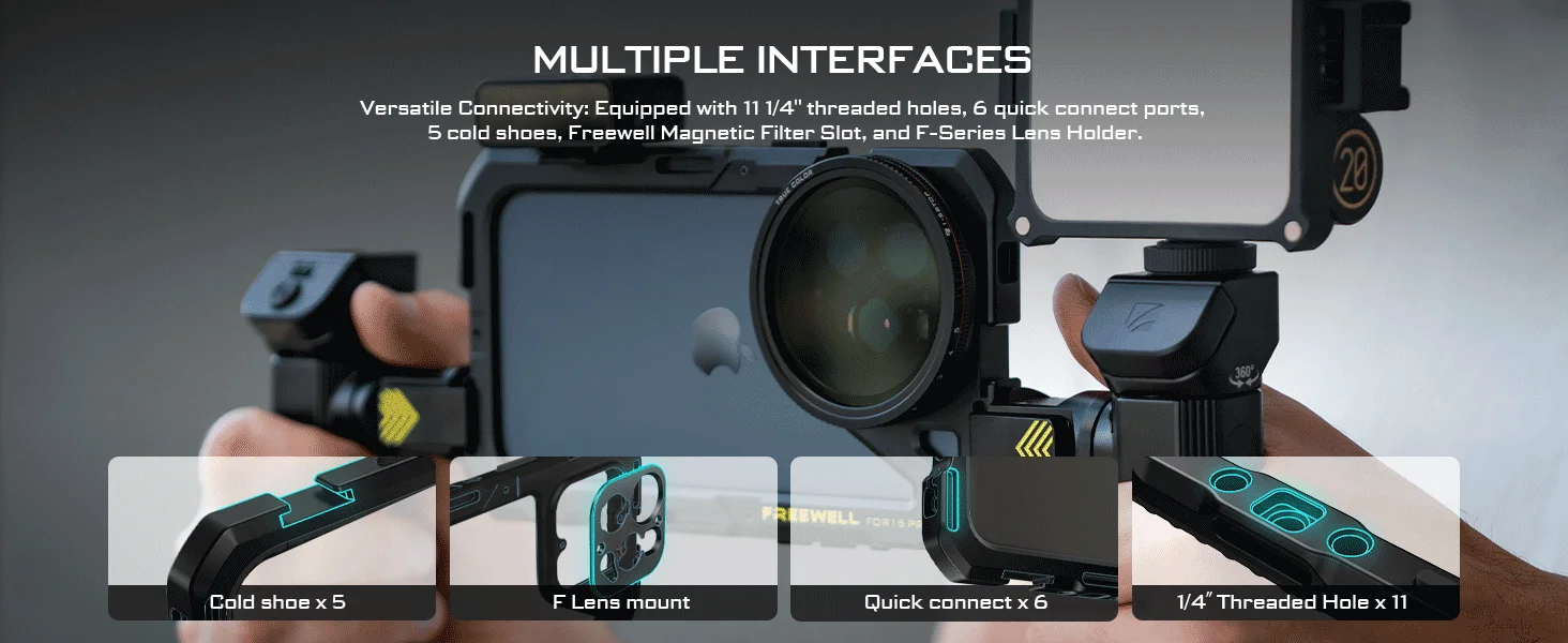 Freewell Smartphone Genius Rig Cage Stativ-Basis-Kit für iPhone 16 / 17 Pro & MAX – Stabilisator für Videoaufnahmen und Filmproduktion – Detail 7