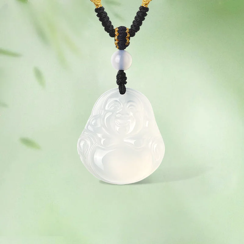 Chalcedony Maitreya Buddha Pendant, Same for Men and Women, Jade Buddha Male Necklace