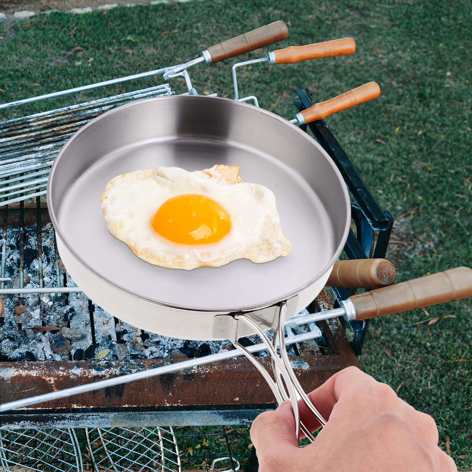 

Portable Pan Non-stick Cooking Pot Folding Camping Frying Large Stainless Steel Small Skillet Outdoor Utensils