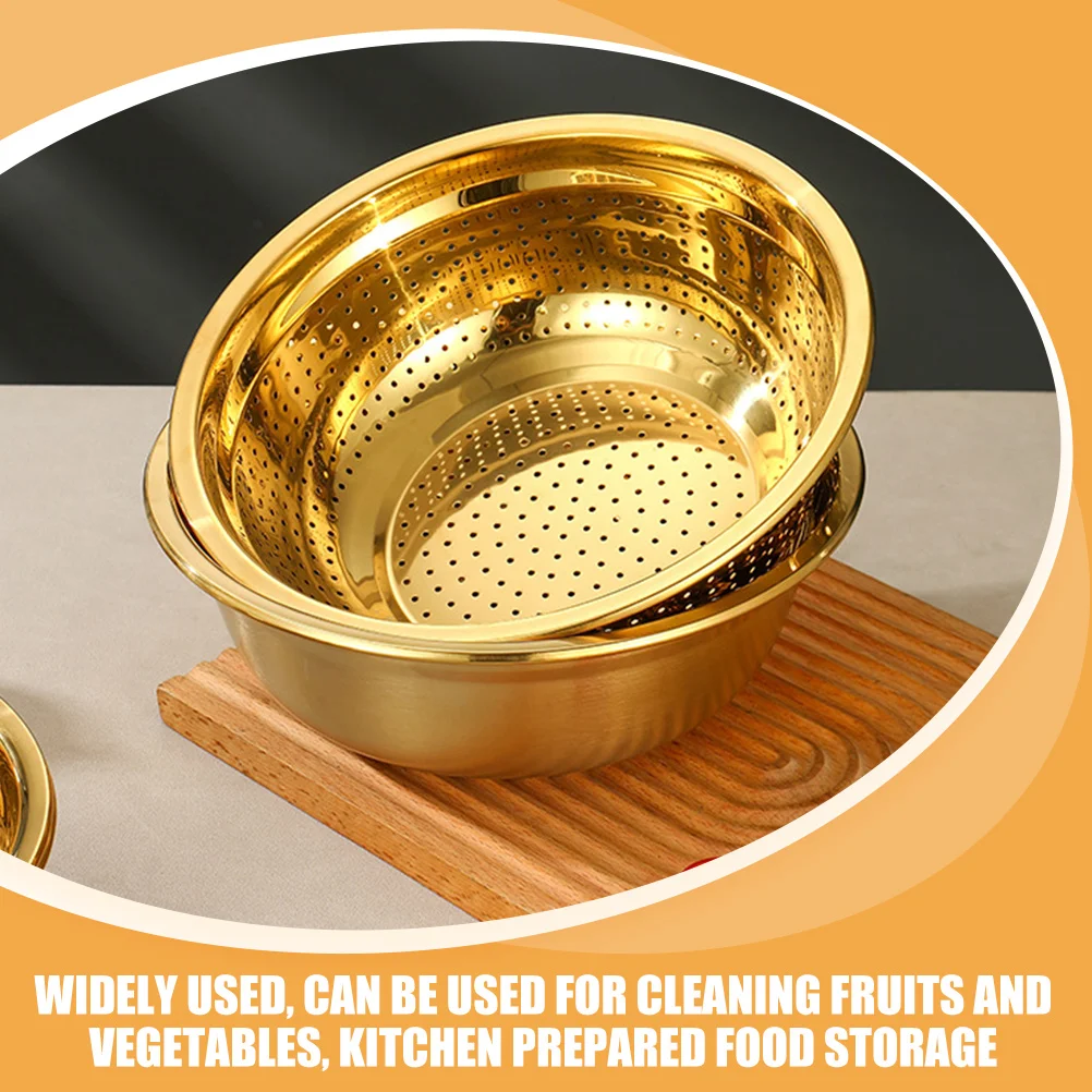 

1 set Stainless Colander 16cm Golden Mesh Strainer Kitchen Sink Drainer Fruit Vegetable Fine Mesh Strainer Washer Rice Bowl