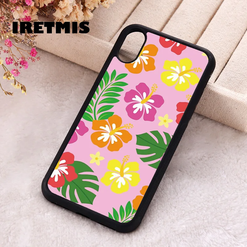 Iretmis Phone Cover Case For iPhone X XS Max XR 11 12 13 PRO MINI 14 15 16 Plus Rubber Silicone Floral Hibiscus Flower