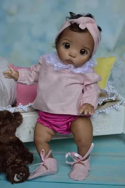 Reborn Baby Peeka Dark Skin African Girl Doll com cabelo enraizado à mão, boneca já acabada, personalizado, fornecimento limitado, 16 pol