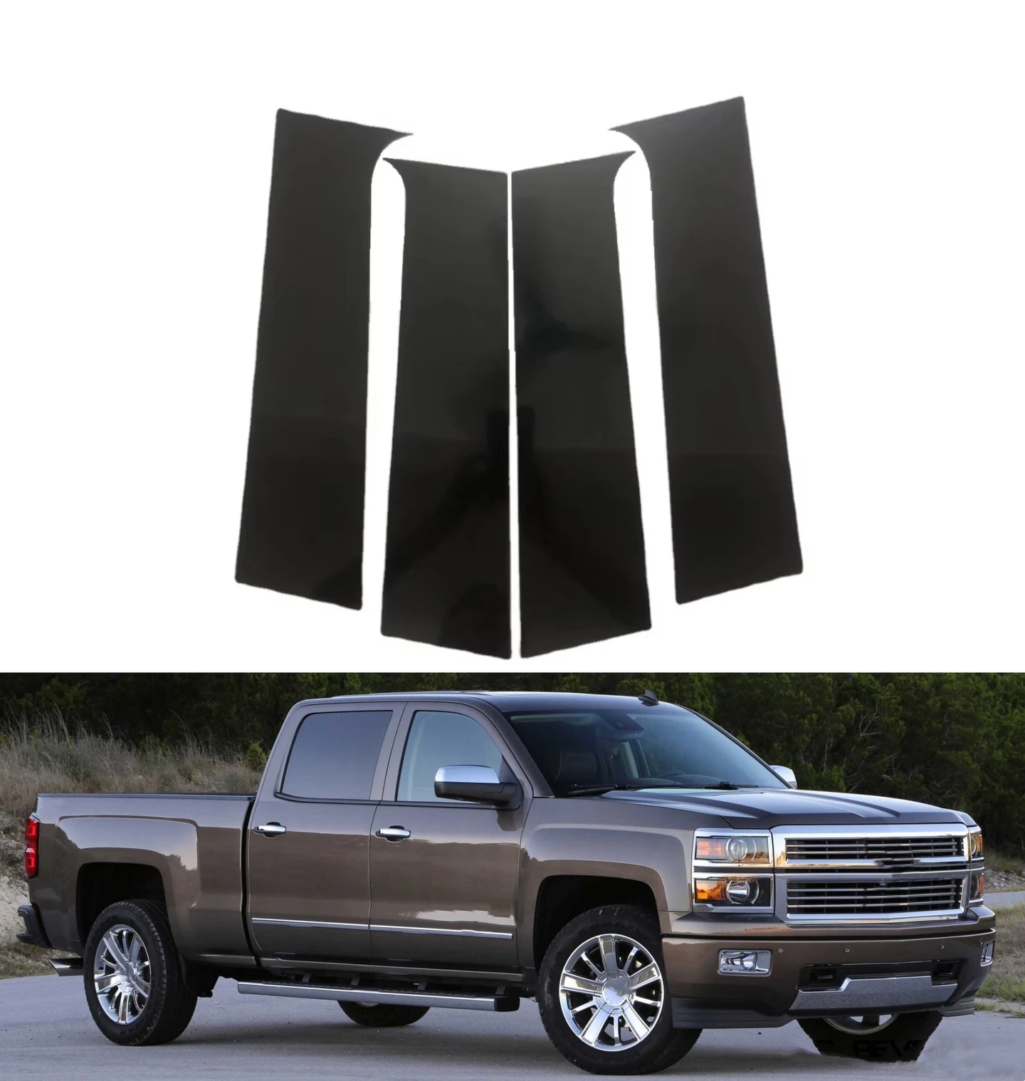 

Gloss Black Pillar Posts For Chevy Silverado 2014 -2017 BC Column Stickers Car Window Trim Cover