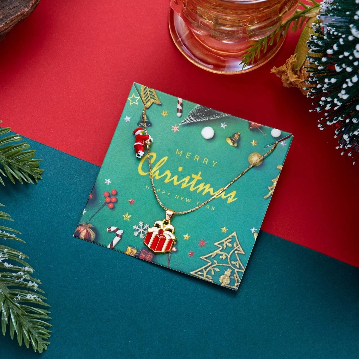 Weihnachts-Kletter-Santa-Weihnachtsmann-Geschenkbox-Anhänger-Halskette für Damen und Herren, Emaille-Santa-Weihnachtsmann-Teeservice-Choker, Neujahrsgeschenk-Schmuck – Detail 11