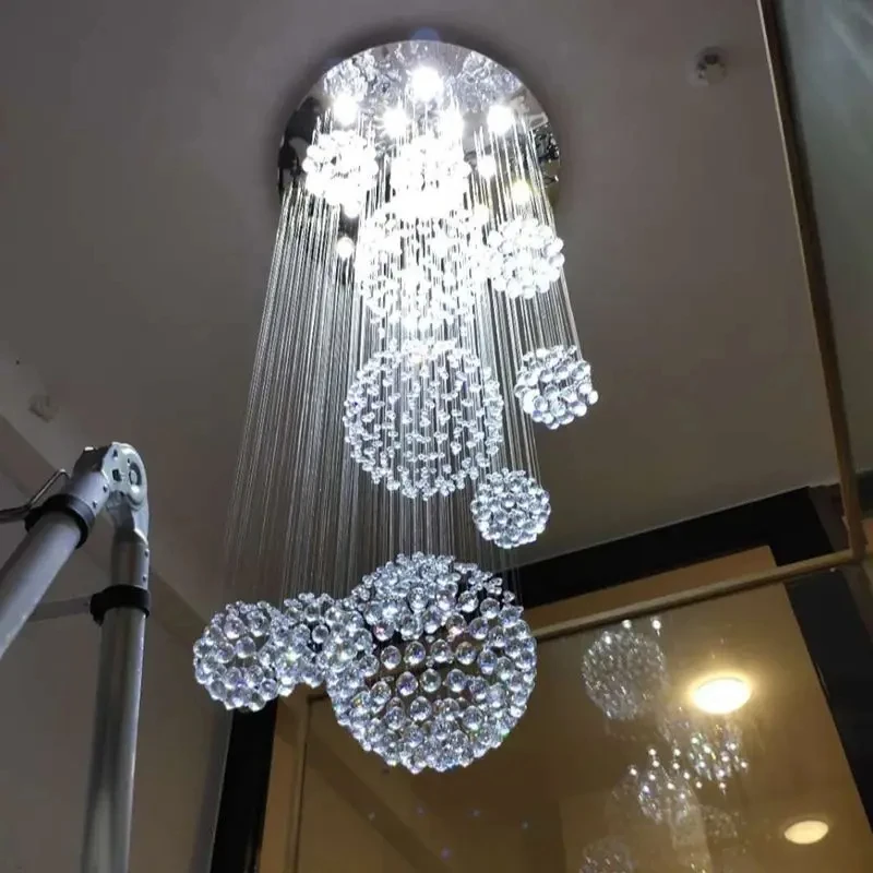 Crystal Led Ceiling Chandelier High Modern Spiral Large Raindrop Flush Mount Lamp Fixture Living Room Hall Pendant Light Fixture - view 3
