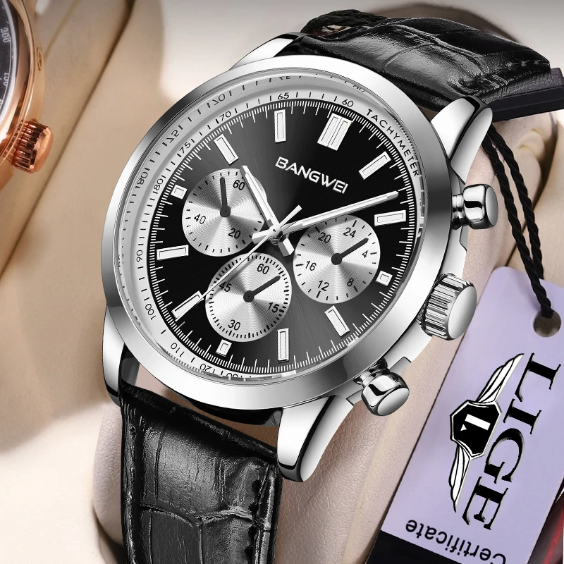 

Часы наручные LIGE мужские с кожаным ремешком, брендовые Роскошные водонепроницаемые спортивные кварцевые в стиле милитари, с коробкой