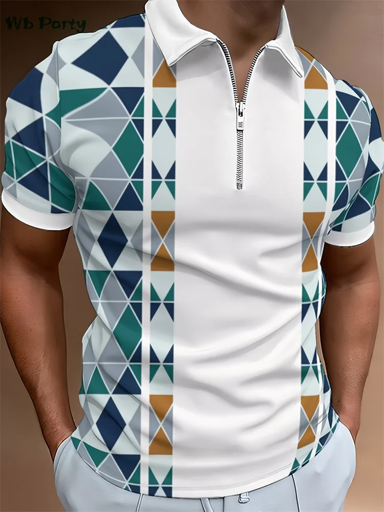 

Simple Geometric Print Men's Shirts Polo Lapel Breathable T shirt Men Casual Men's Clothing Vintage Geometric T-shirts for Men