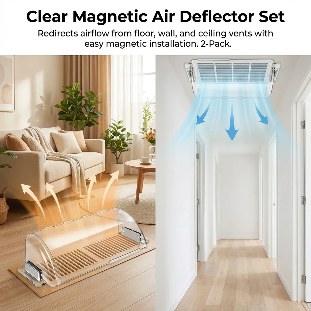 Magnetic Air Deflector Floor Register Vent for Side Wall and Ceiling