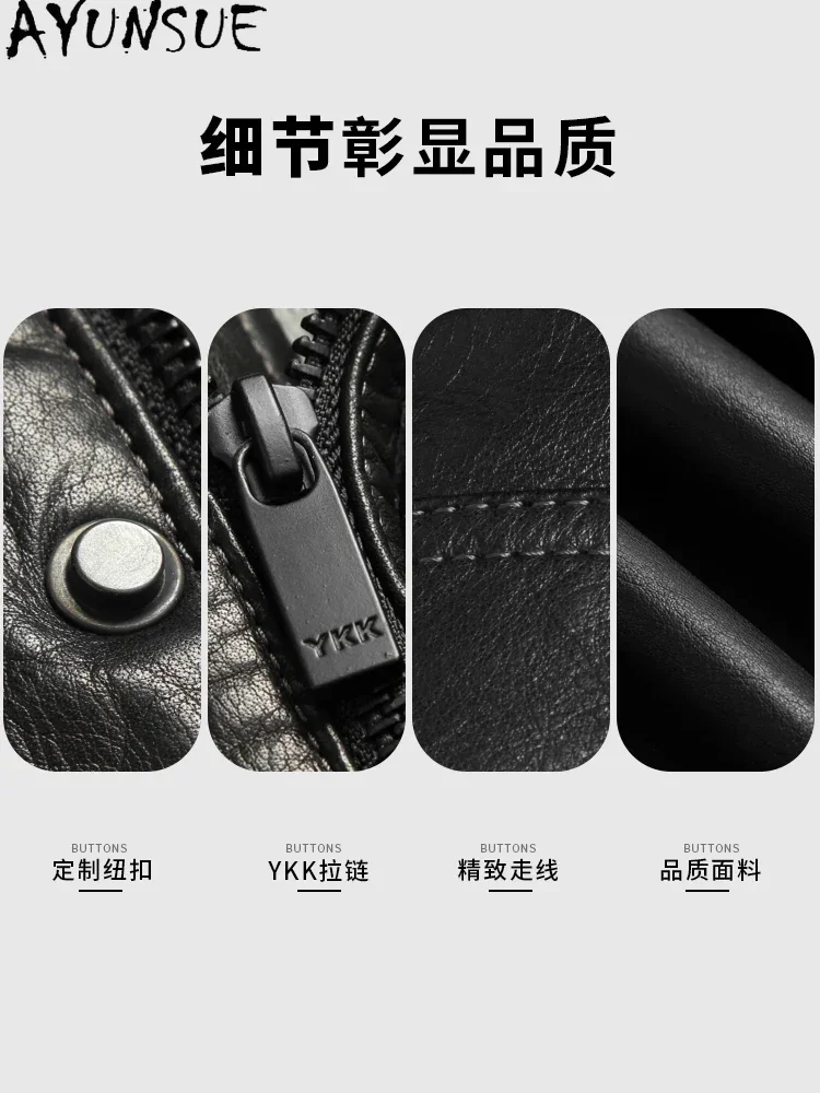 AYUNSUE ミンクの毛皮のジャケット男性純粋な牛革本革ジャケット本革天然毛皮コート男厚い冬コート Jaqueta
