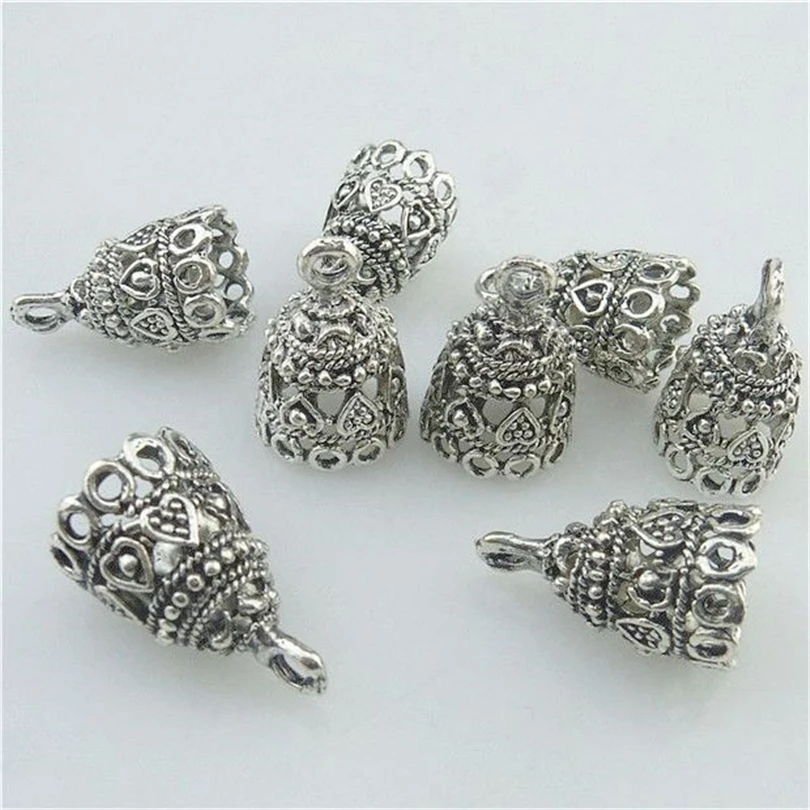 New Jewelry Components 10/20/30PCS Vintage Silver Color Bell Shape Beads Cap For Charms Pendant Connection Accessories Supplies