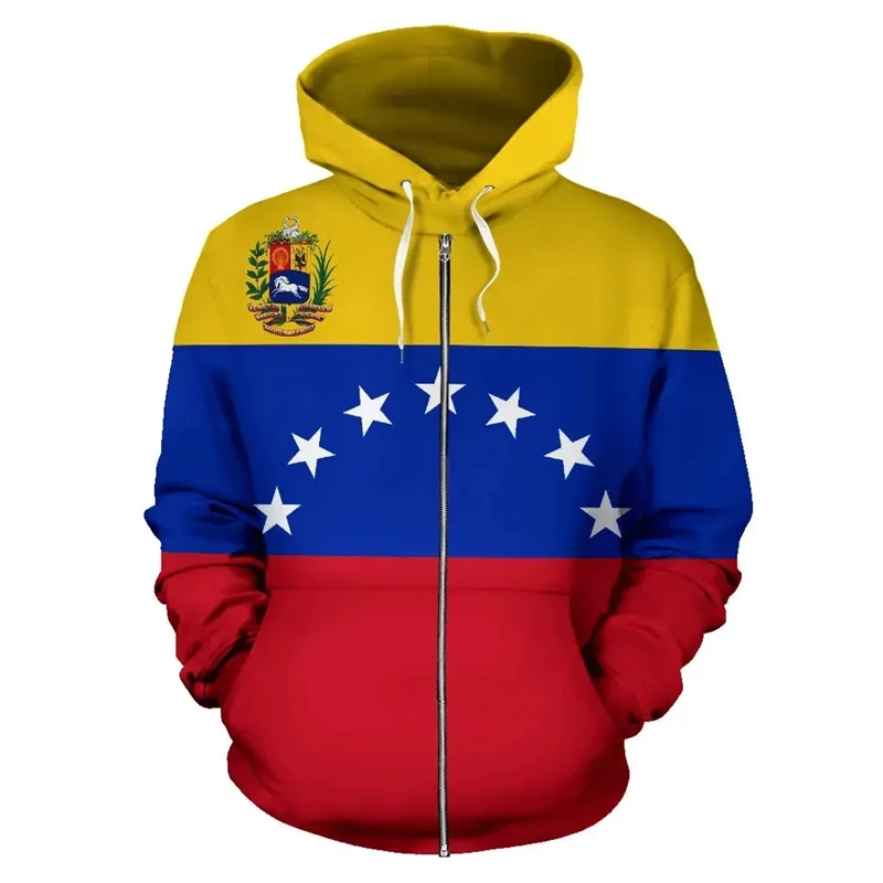 Venezuela Flag Map Graphic Sweatshirts VEN National Emblem Zip Up Hoodie For Men Clothes Casual Male Hoody Sport Boy Pullovers