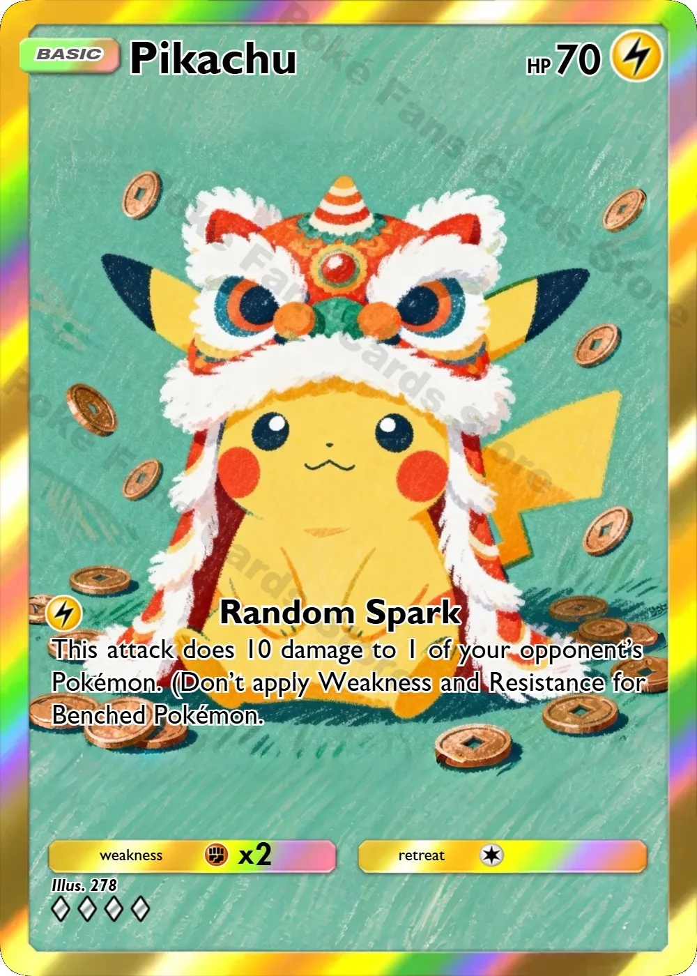 PTCG Cards Chinese New Year Series Kawaii Gengar Bulbasaur Eevee Psyduck PTCG Cards Holo Rare Creativity PTCG Gift