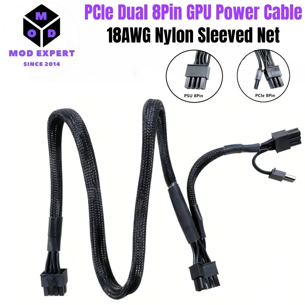 

PCIe Dual 6+2Pin 8Pin Sleeved Net, GPU Power Cable for Corsair CS850M, CS750M, CS650M, CS550M, CS450M Gold Type 3 Modular Powers