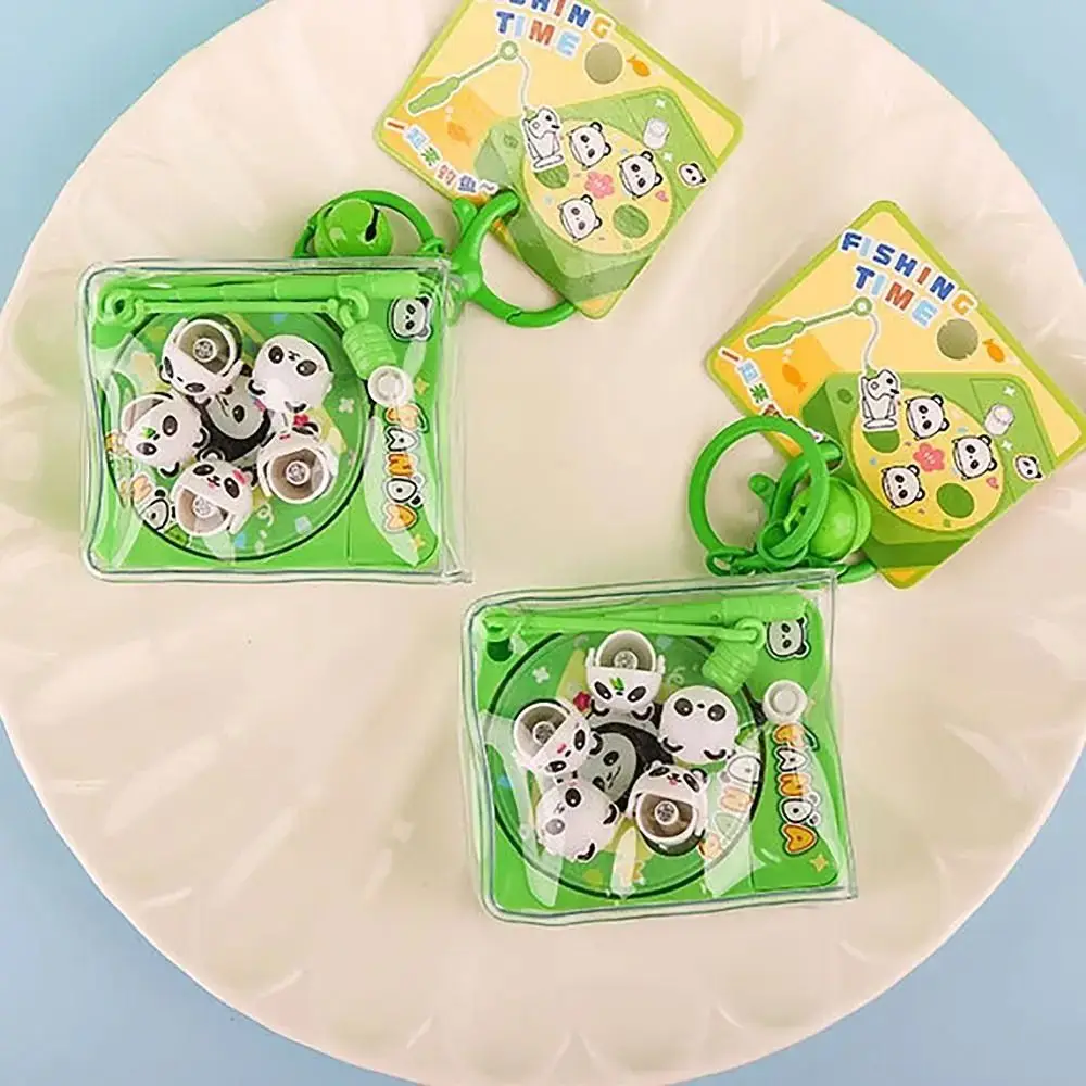 PVC Fishing Time Panda Keychain Panda Dolls Bag Charms Car Key Ring with Bell Pendant Desk Ornament Girls