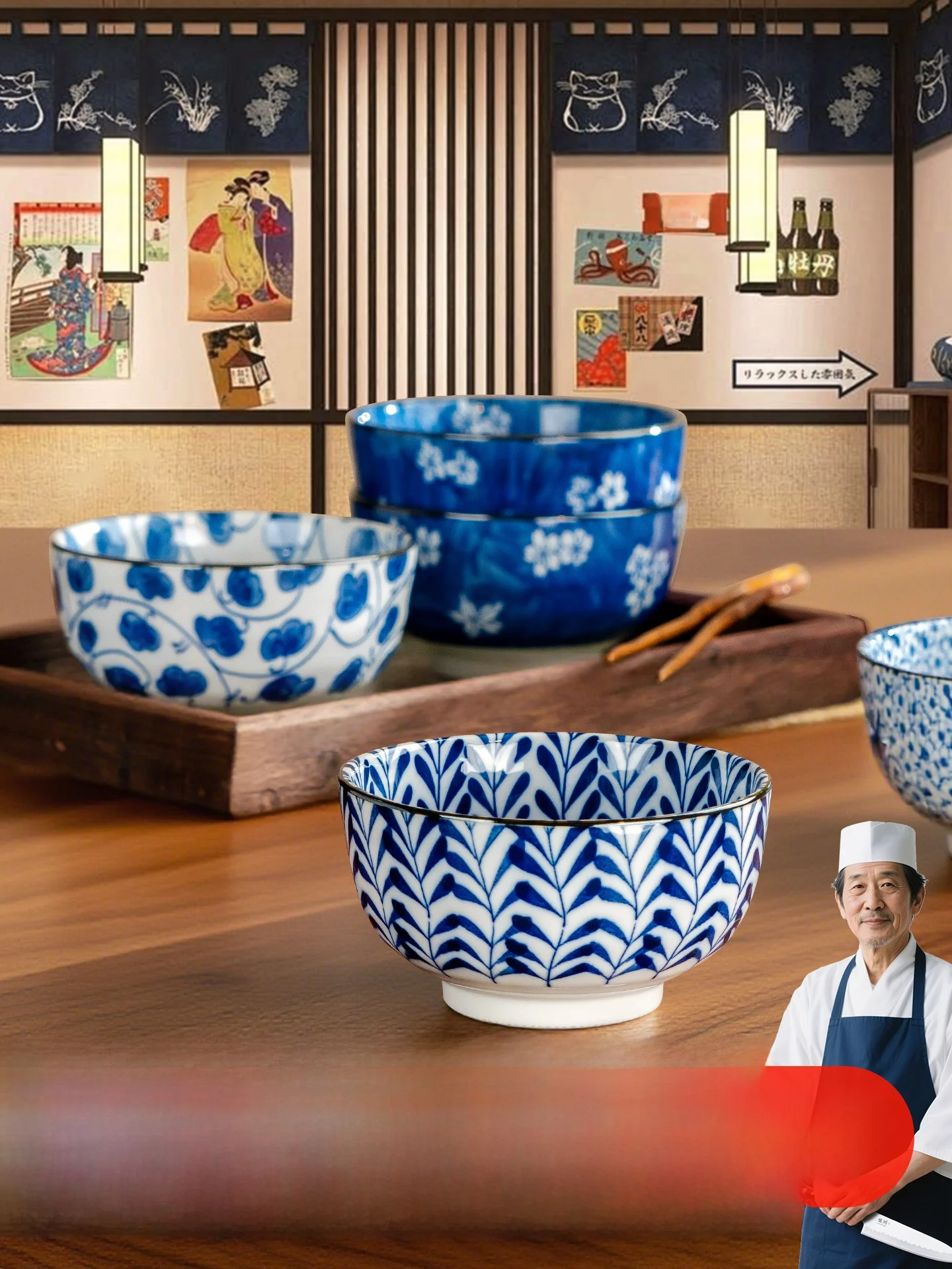 

High Aesthetic Value Cerc Soup Bowl Japanese Sle Underglaze Color Rice Bowl Commercially Used round ape Dinnerware