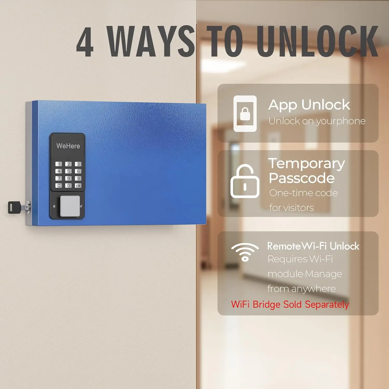 Key Safe Box Wall Mount(24 keys), Smart Key Cabinet, APP Bluetooth/One Time Password/Wi-Fi/Fixed Code/Key Unlock, Key Manage