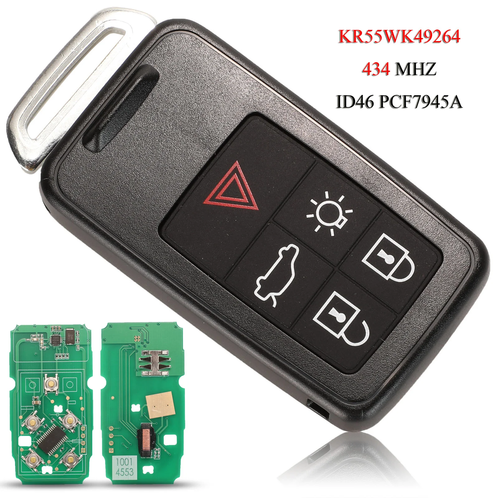 

jingyuqin KR55WK49264 Remote Smart Car Key For Volvo XC60 S60 S60L V40 V60 S80 XC70 5 Buttons 434Mhz ID46 PCF7945A Chip