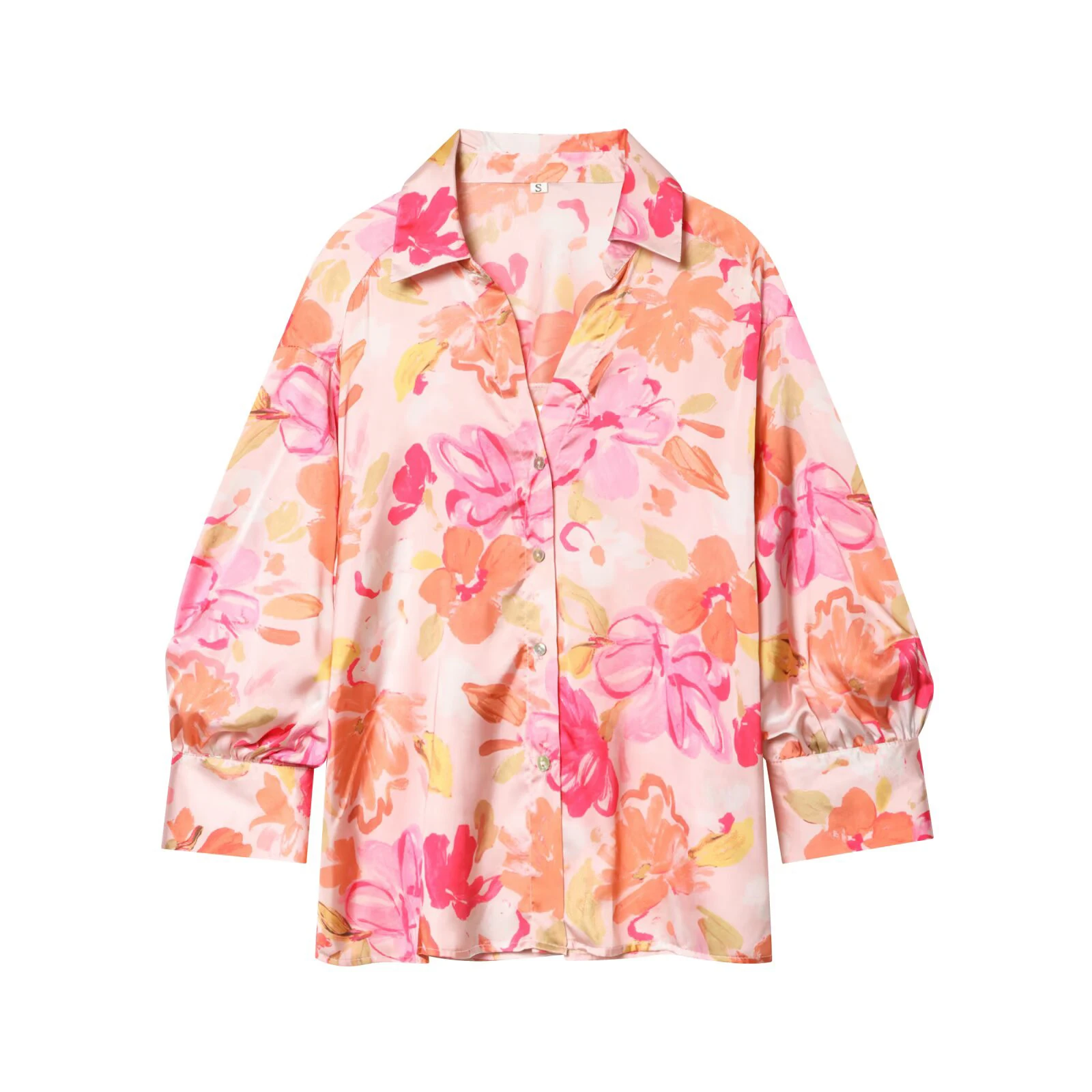 

European and American Style 2026 Summer New Product Women's Bubble Sleeve Flower Printed Versatile Texture Shirt