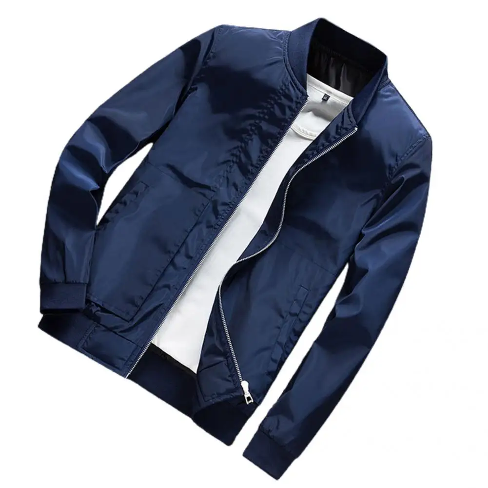 Casual Men Coat Thin Comfortable Soft Zipper Design Men Bomber Jacket  Bomber Jacket Easy Match