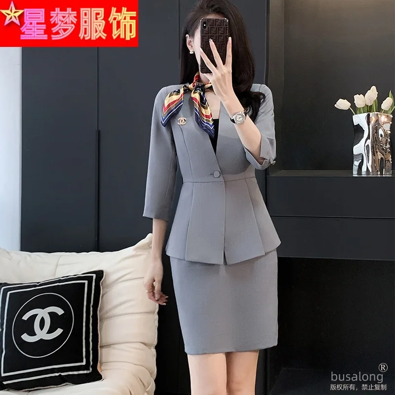 Mid-Sleeve Suit Ol Business Suit Women's Spring and Summer Graceful Fashionable Set Jewelry Store Beautician Work Clothes Formal