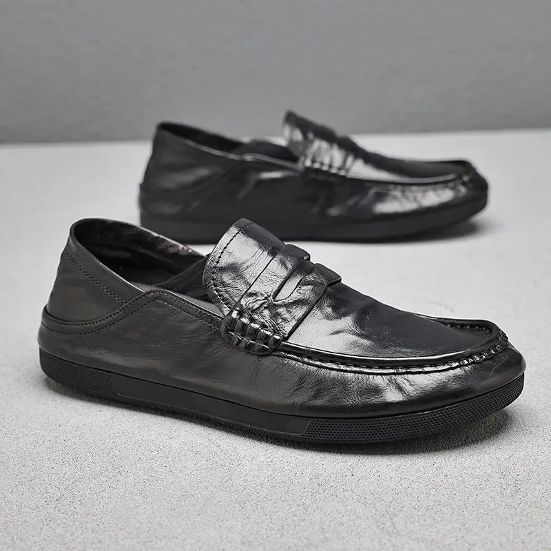 New Doudou Le Fu trendy  for men Korean version versatile one foot drive casual leather shoes